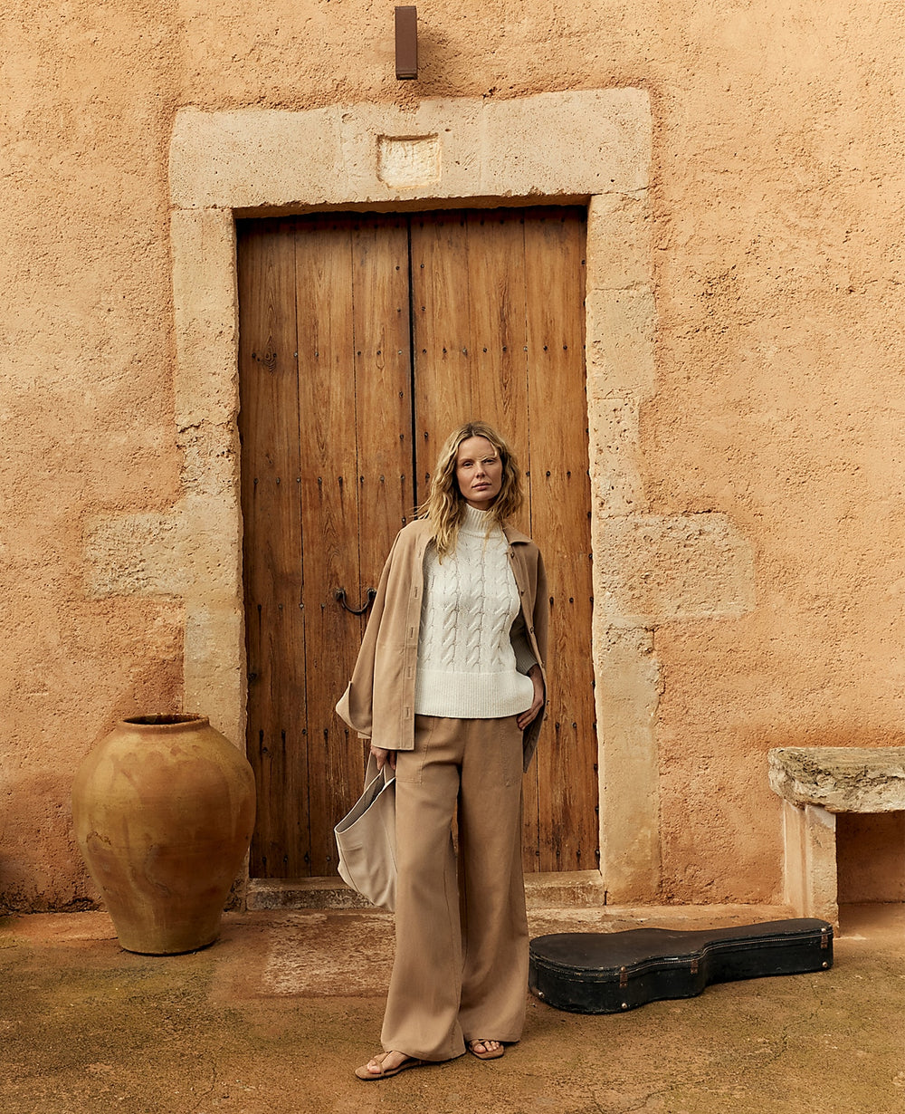 Ann Taylor Neutral Haven Well Within Linen Blend Dobby Wide Leg Pants