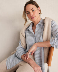 Ann Taylor Ocean Wave Haven Well Within The Daily Shirt in Linen Stripe