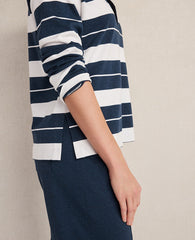 Ann Taylor Twilight Wash Haven Well Within Organic Cotton Interlock Stripe Johnny Collar Top