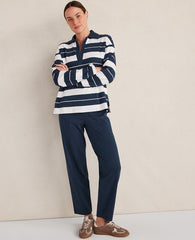 Ann Taylor Twilight Wash Haven Well Within Organic Cotton Interlock Stripe Johnny Collar Top