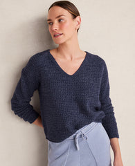 Ann Taylor Soft Denim Blue Haven Well Within Merino Wool Blend V-Neck Sweater