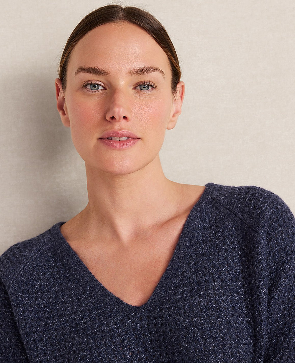 Ann Taylor Soft Denim Blue Haven Well Within Merino Wool Blend V-Neck Sweater