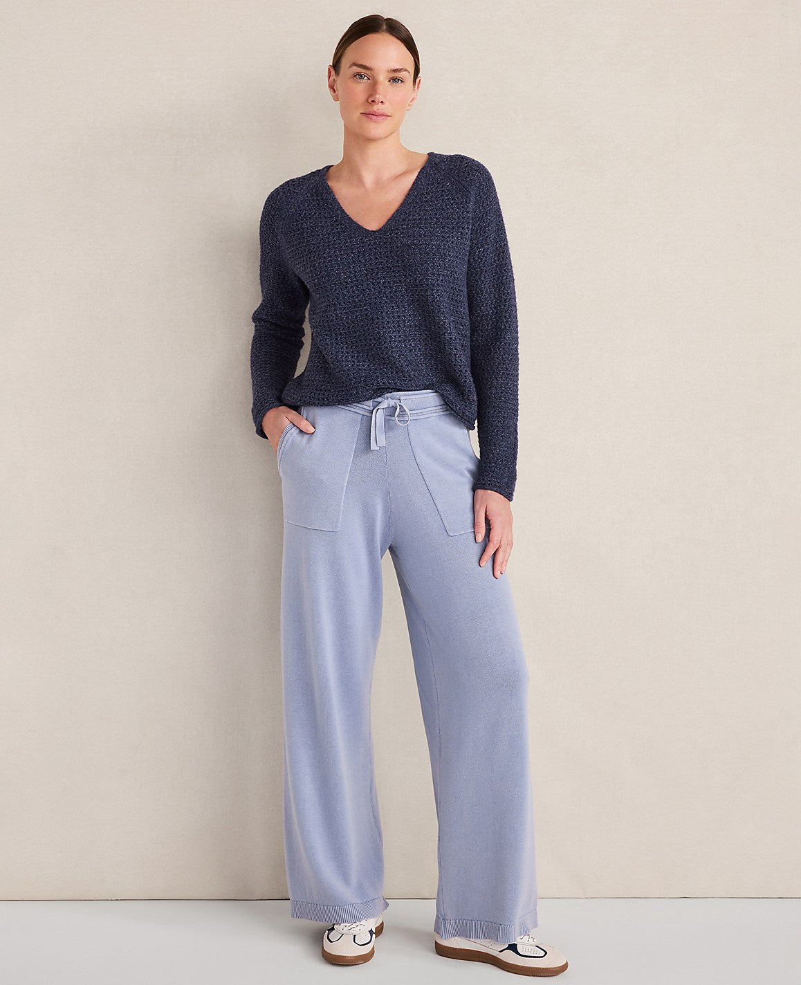 Ann Taylor Soft Denim Blue Haven Well Within Merino Wool Blend V-Neck Sweater