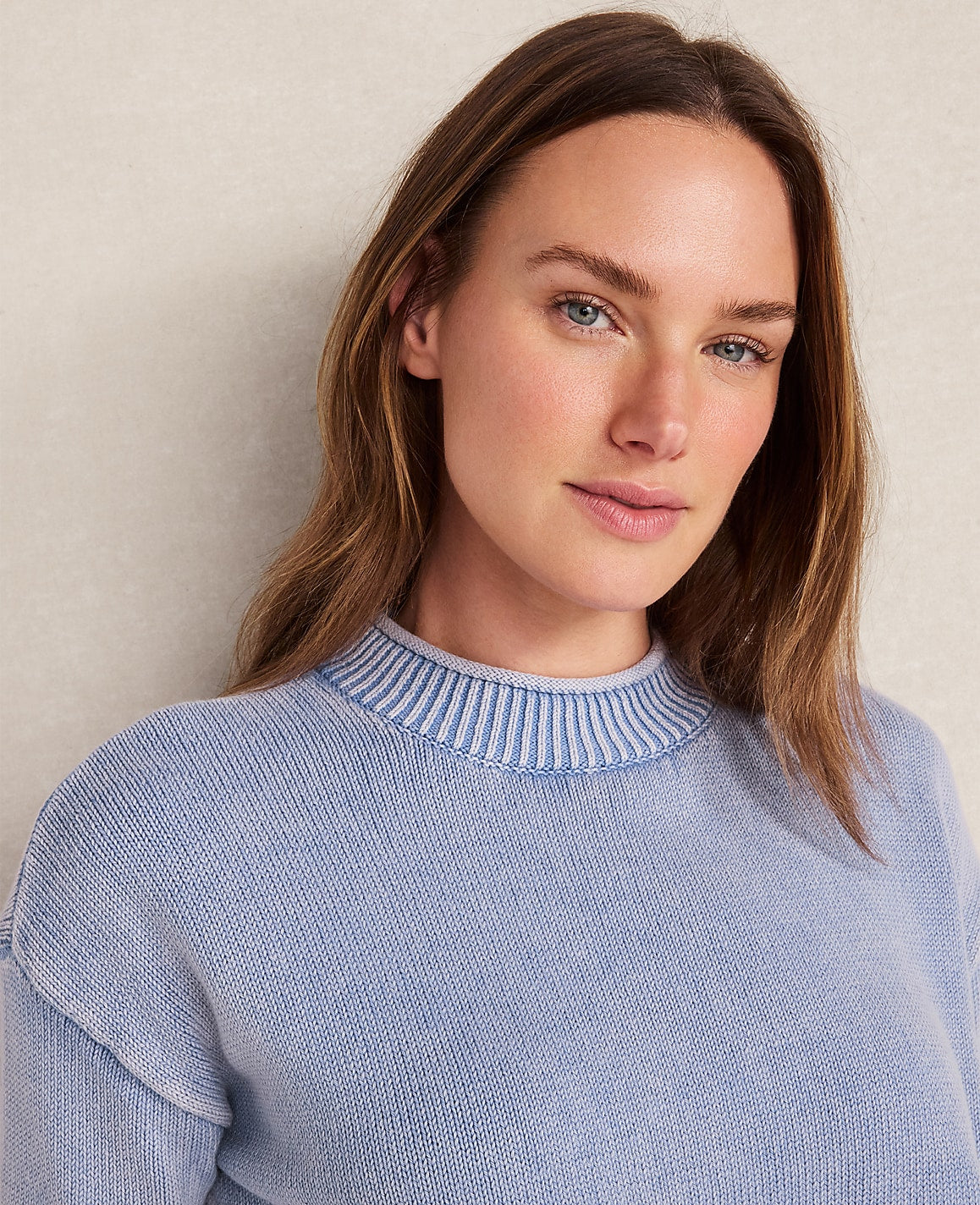 Ann Taylor Indigo Wave Wash Haven Well Within Garment-Dyed Organic Cotton Roll Neck Sweater