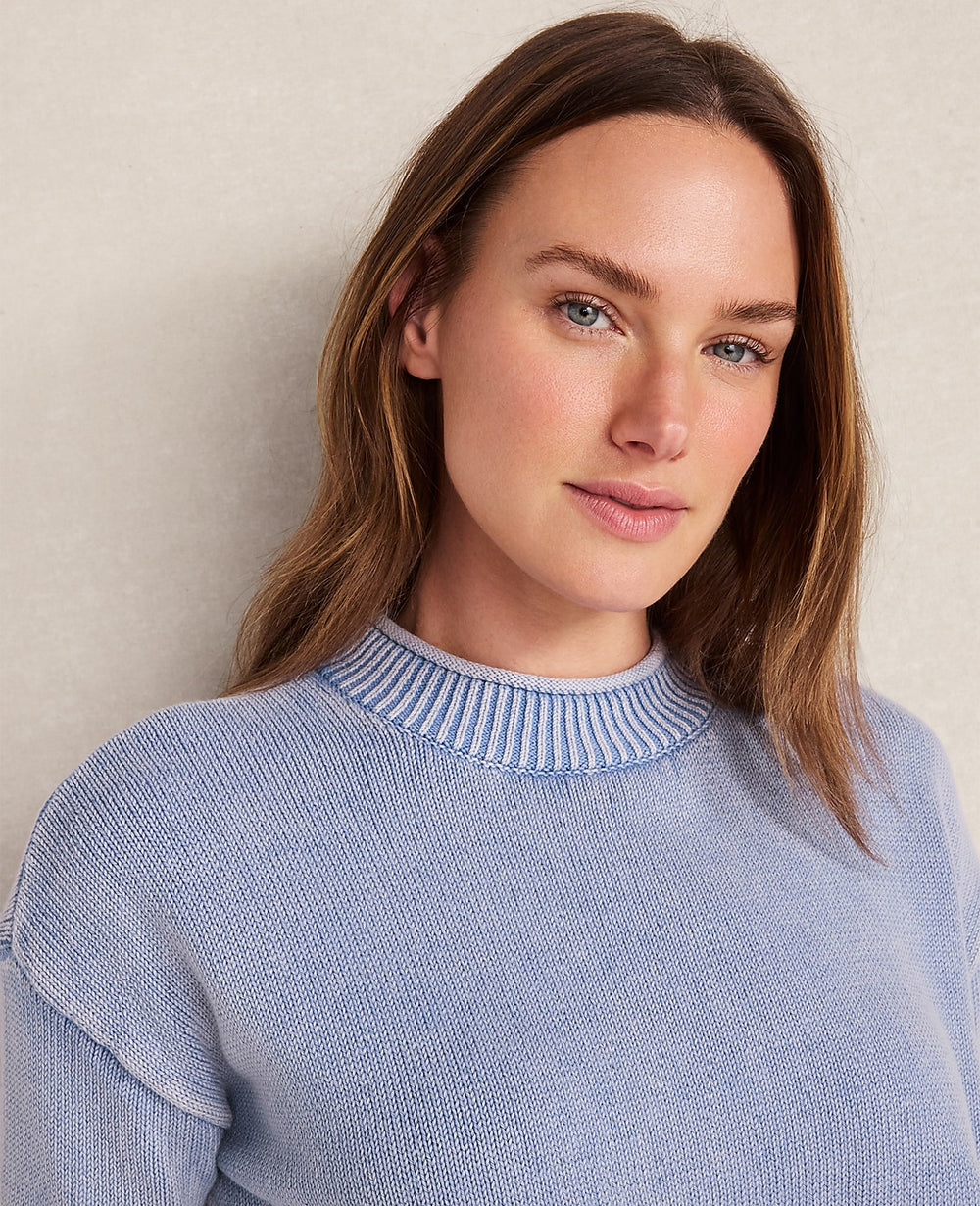 Ann Taylor Indigo Wave Wash Haven Well Within Garment-Dyed Organic Cotton Roll Neck Sweater