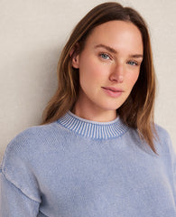 Ann Taylor Indigo Wave Wash Haven Well Within Garment-Dyed Organic Cotton Roll Neck Sweater