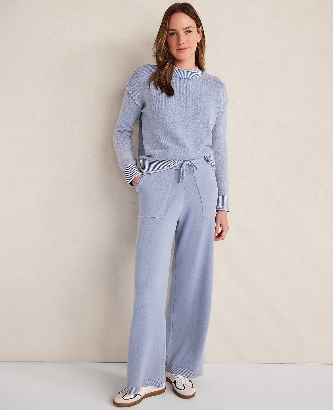 Ann Taylor Indigo Wave Wash Haven Well Within Garment-Dyed Organic Cotton Roll Neck Sweater