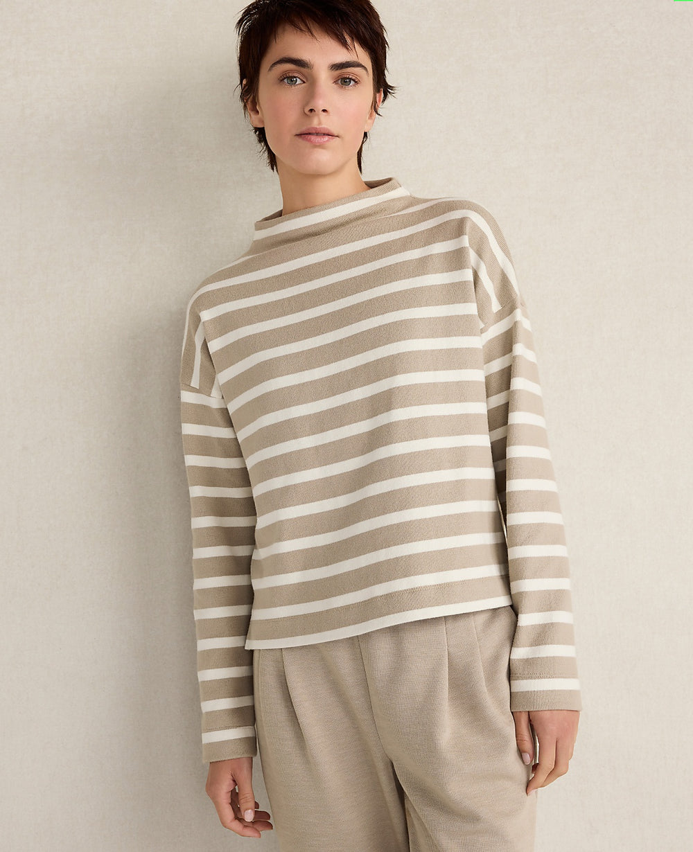Ann Taylor Taupe Haven Well Within Organic Cotton Funnel Neck Striped Pullover