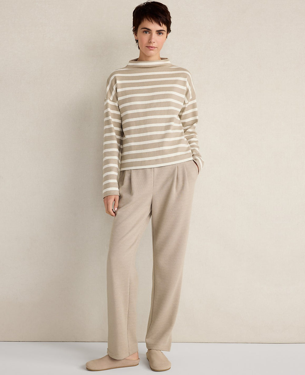 Ann Taylor Taupe Haven Well Within Organic Cotton Funnel Neck Striped Pullover