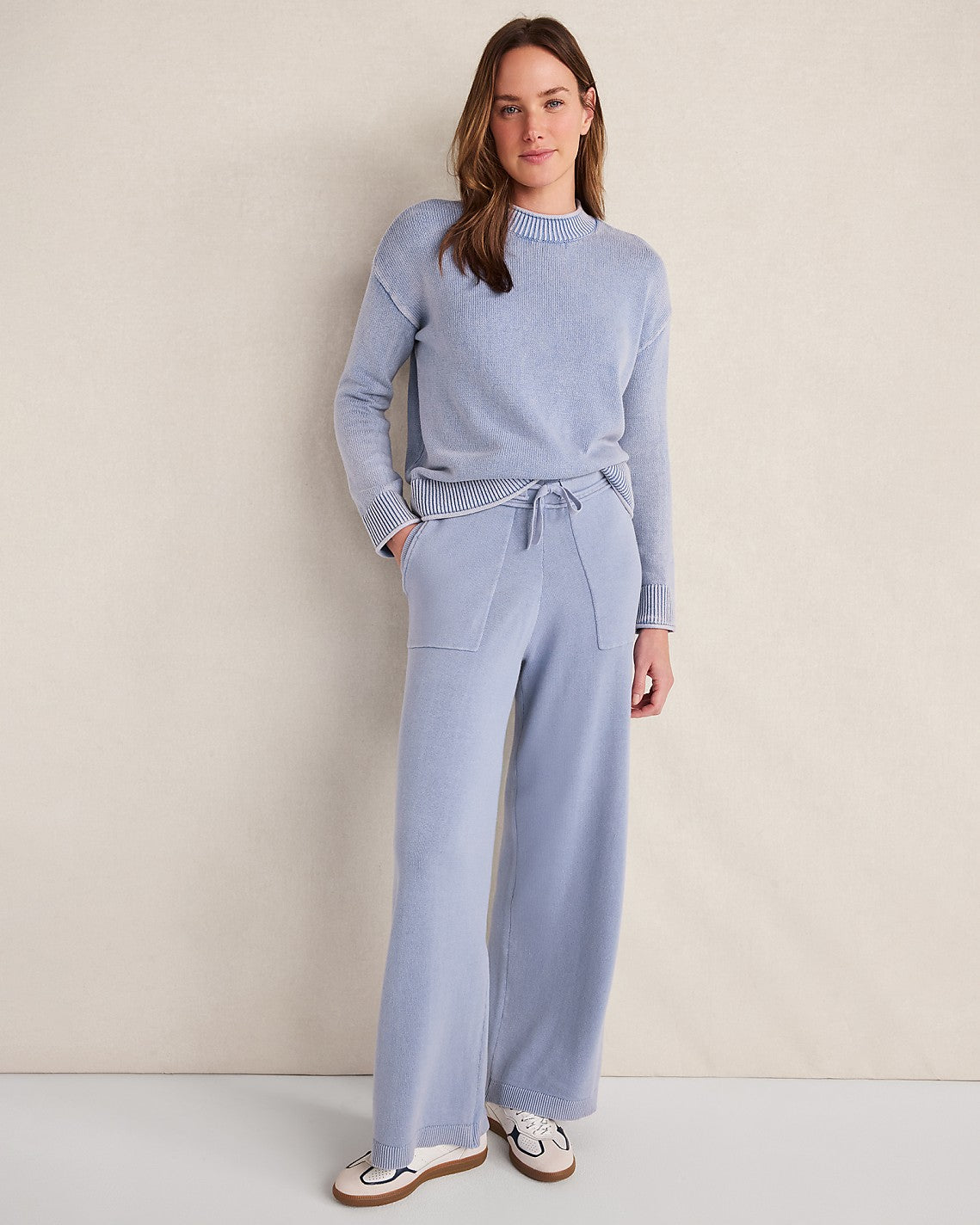Ann Taylor Ocean Wave Haven Well Within Organic Cotton Knit Wide Leg Pants