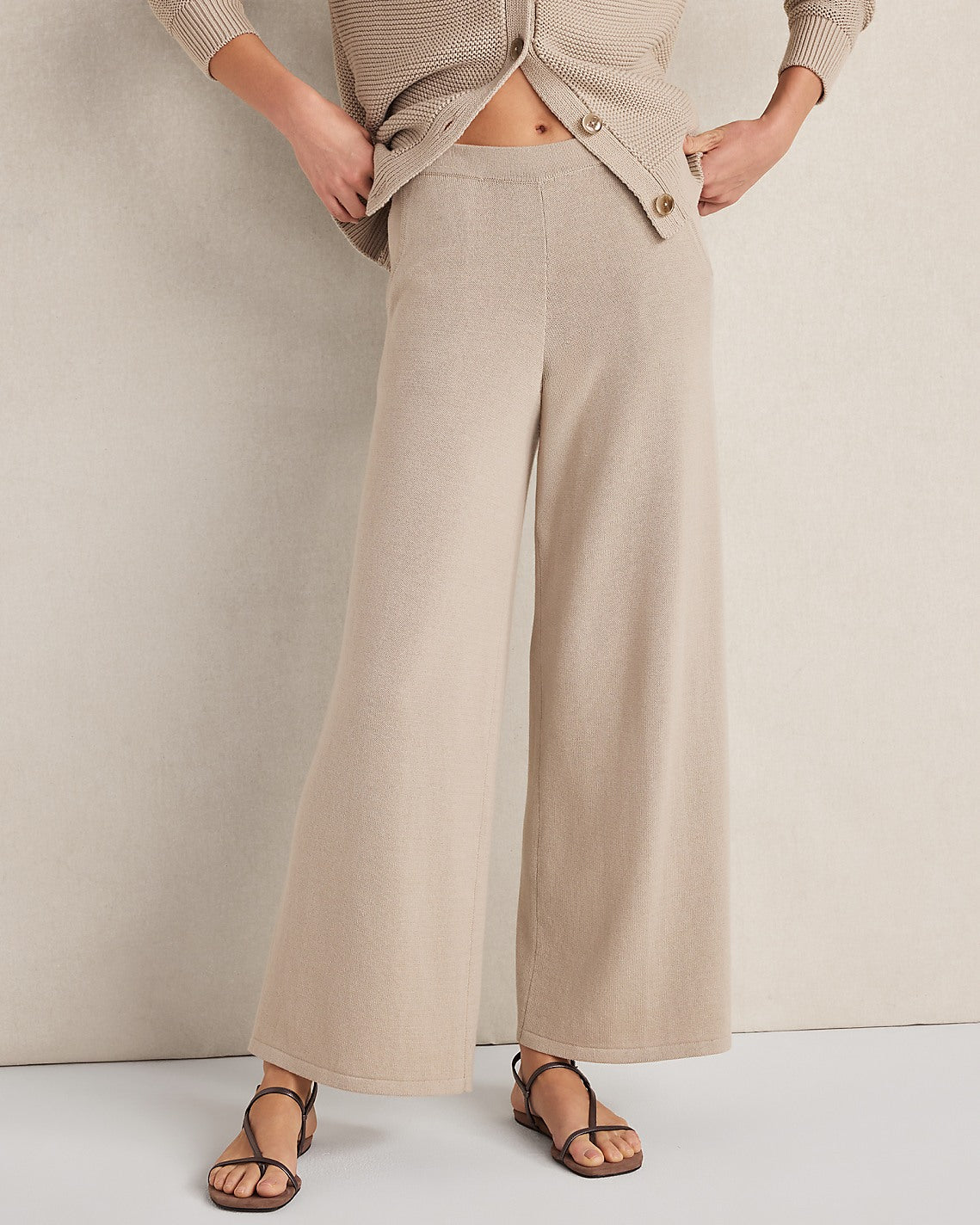 Ann Taylor Taupe Haven Well Within Organic Cotton Wide Leg Pants
