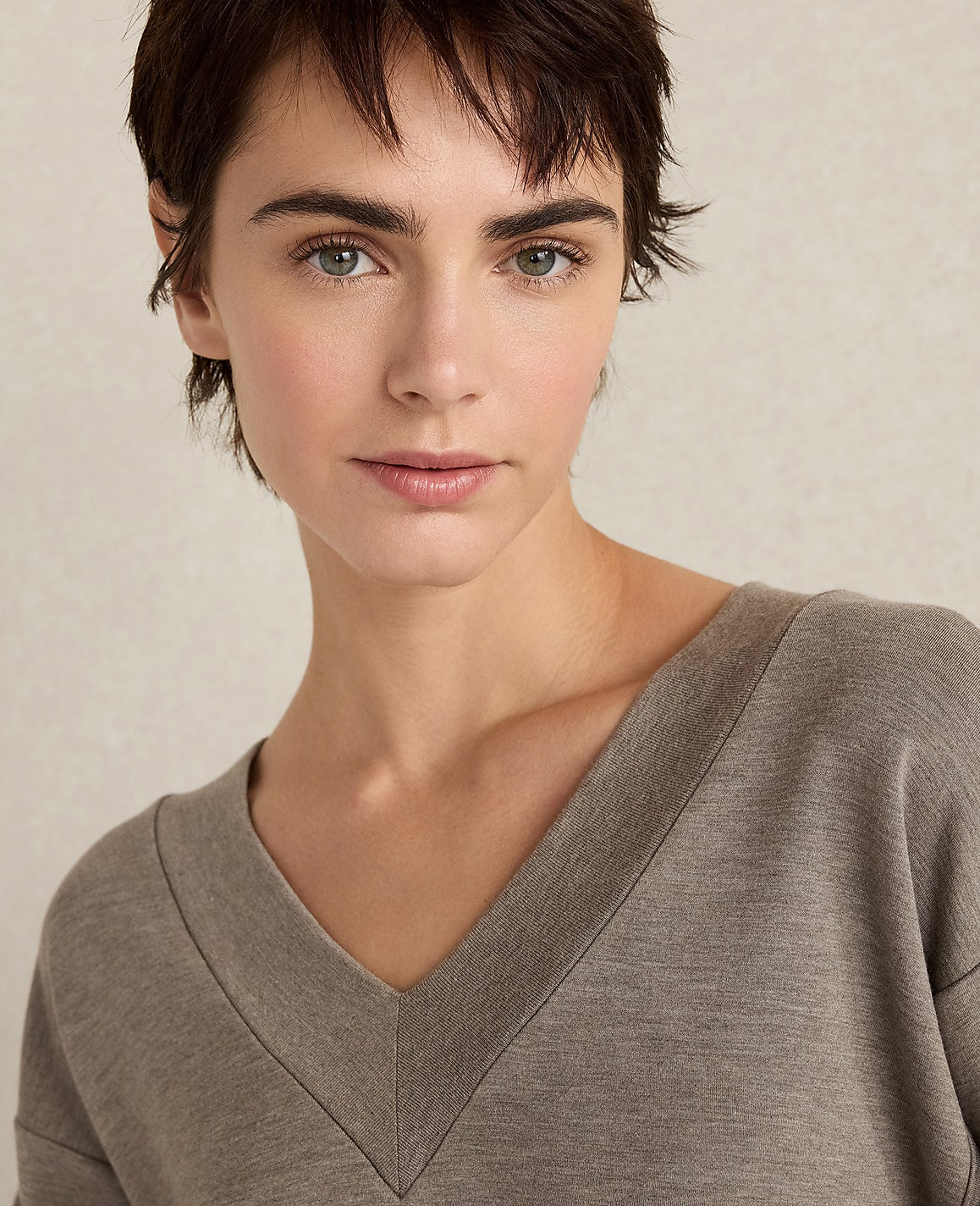 Ann Taylor Forest Brown Heather Haven Well Within Soft Knit V-Neck Top