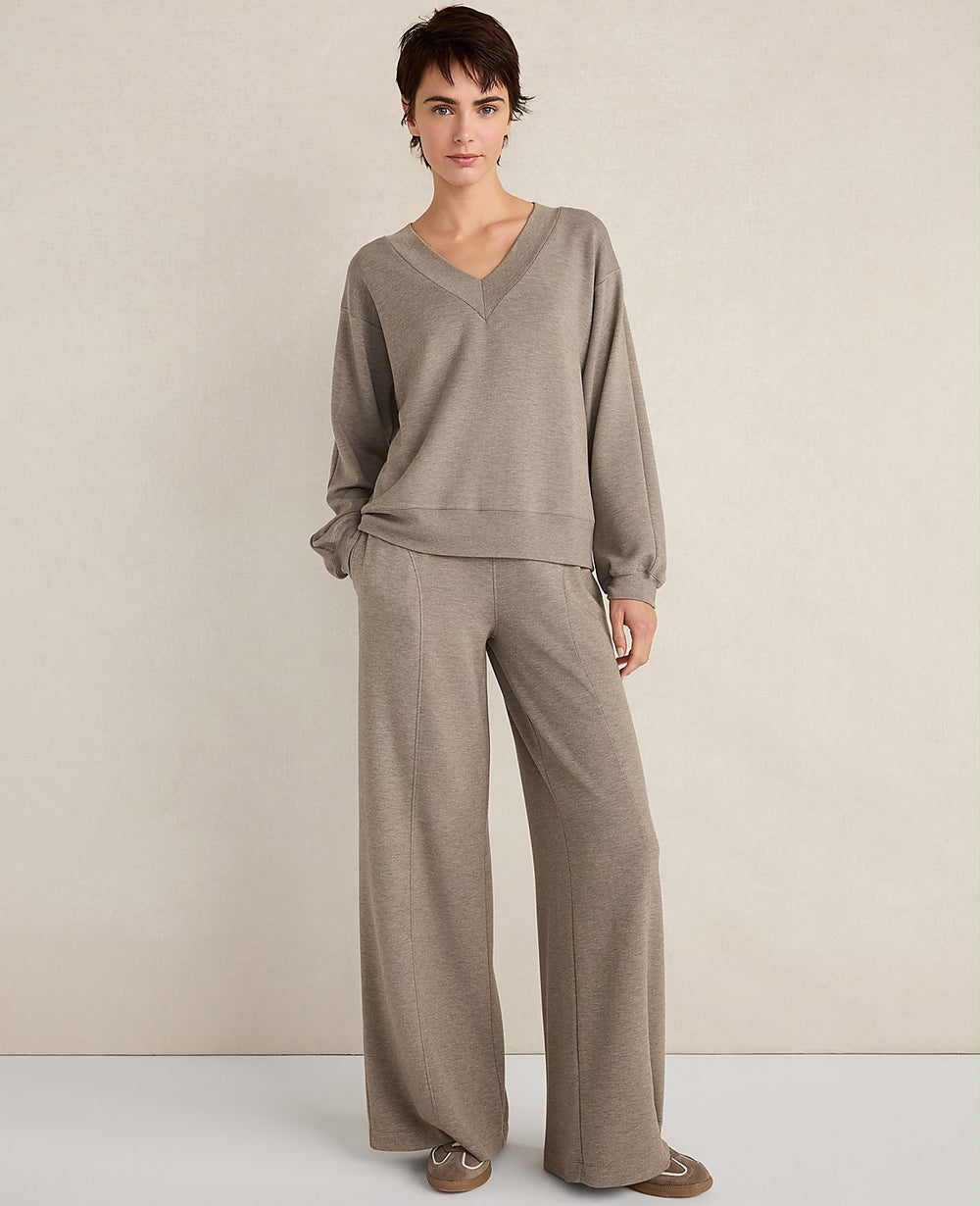 Ann Taylor Forest Brown Heather Haven Well Within Soft Knit V-Neck Top