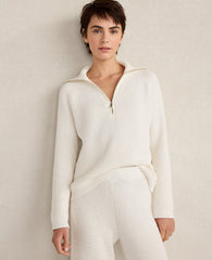 Ann Taylor Ivory Haven Well Within Organic Cotton Cashmere Waffle Pullover