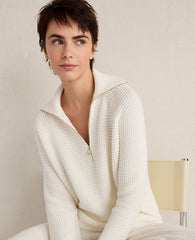 Ann Taylor Ivory Haven Well Within Organic Cotton Cashmere Waffle Pullover