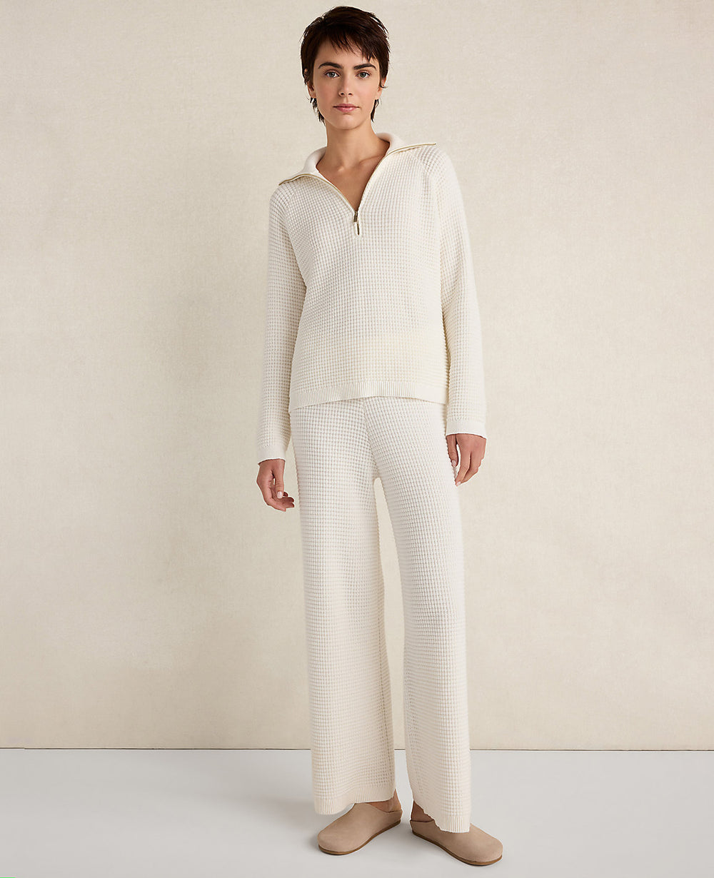 Ann Taylor Ivory Haven Well Within Organic Cotton Cashmere Waffle Pullover