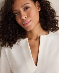 Ann Taylor Ivory Haven Well Within Double Knit Split Neck Top