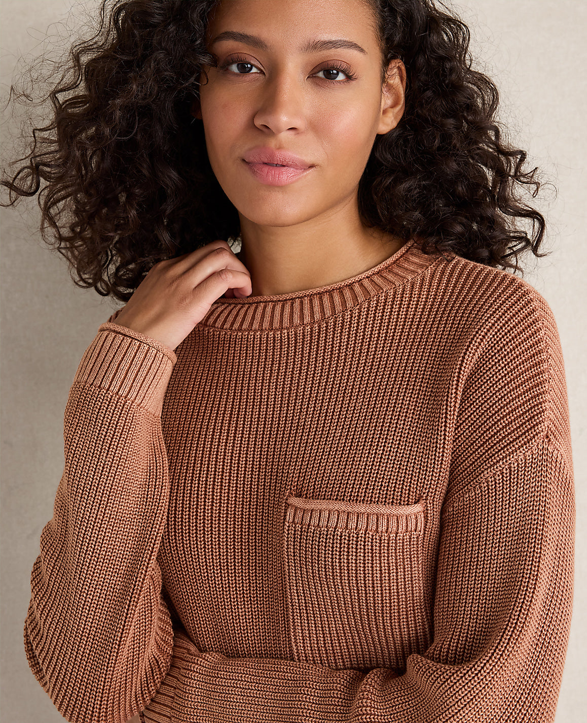 Ann Taylor Smokey Rose Haven Well Wthin Cotton Shaker Stitch Pocket Crewneck