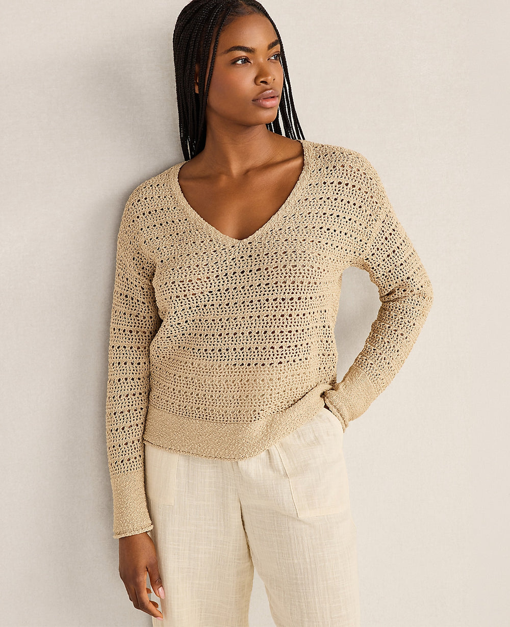 Ann Taylor Farro Haven Well Within Textured Cotton V-Neck Sweater