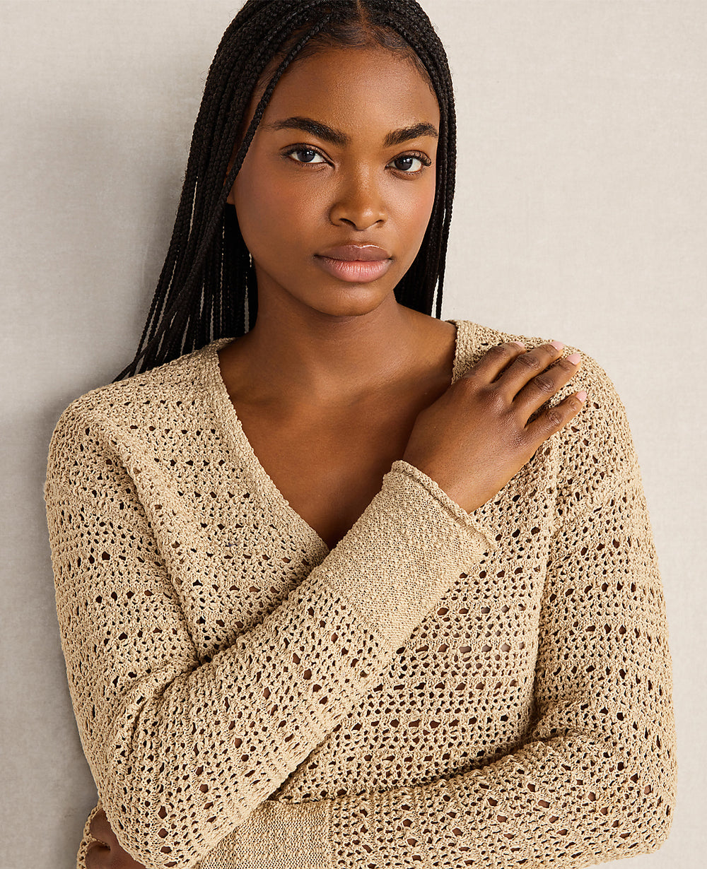 Ann Taylor Farro Haven Well Within Textured Cotton V-Neck Sweater