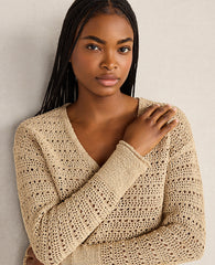 Ann Taylor Farro Haven Well Within Textured Cotton V-Neck Sweater
