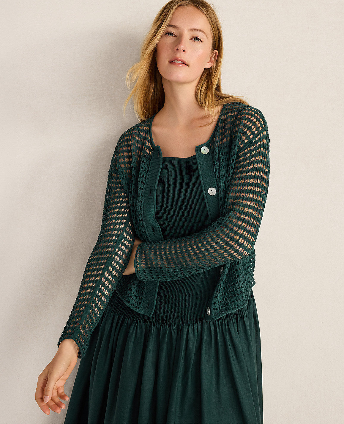 Ann Taylor Deep Turquoise Haven Well Within Organic Cotton Pointelle Cardigan