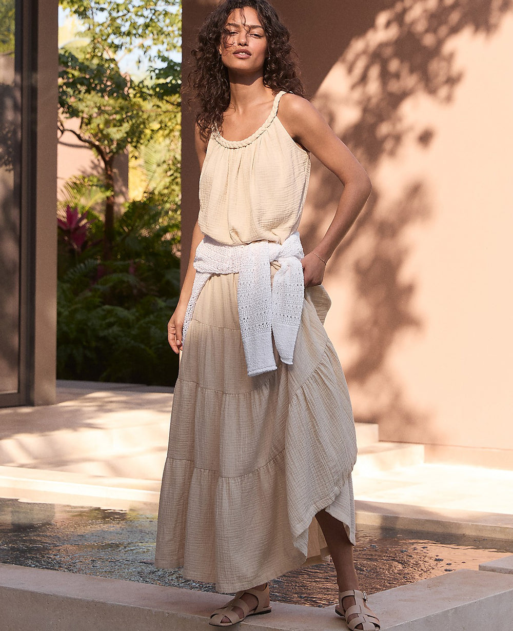 Ann Taylor Beige Haven Well Within Organic Cotton Gauze Braided Top