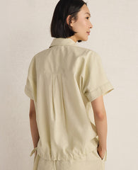 Ann Taylor Soft Spring Green Haven Well Within Organic Cotton Linen Button-Down Top