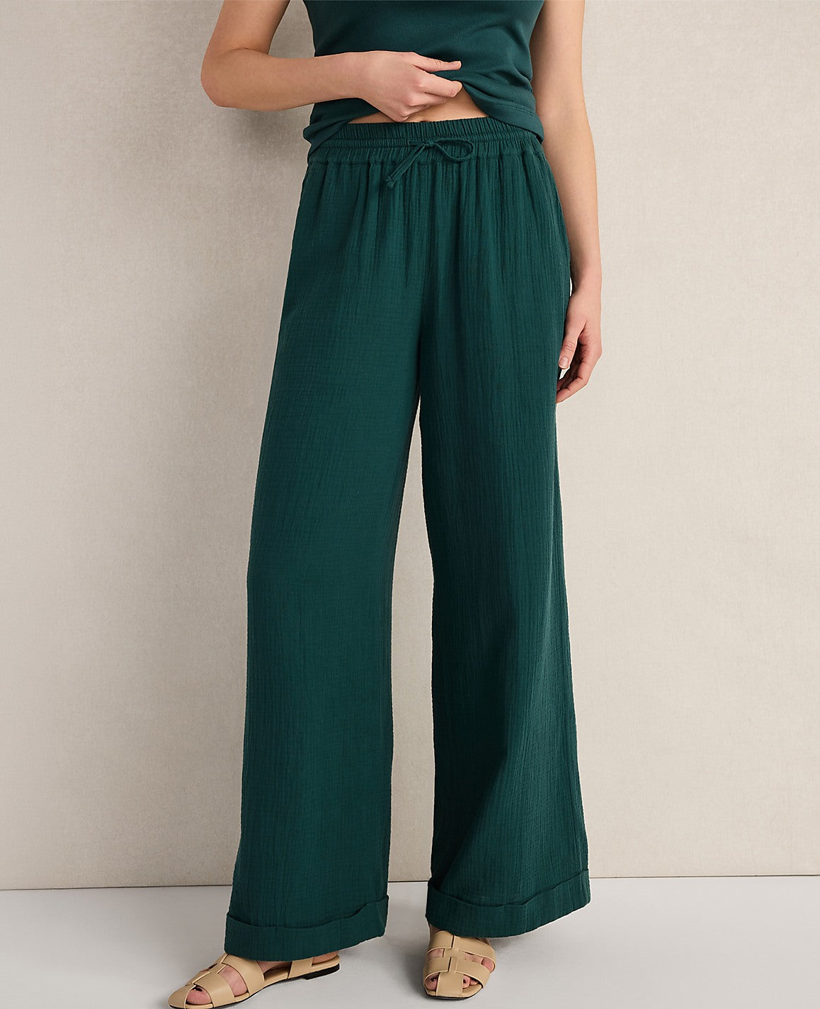 Ann Taylor Deep Turquoise Haven Well Within Organic Cotton Gauze Drawstring Pants