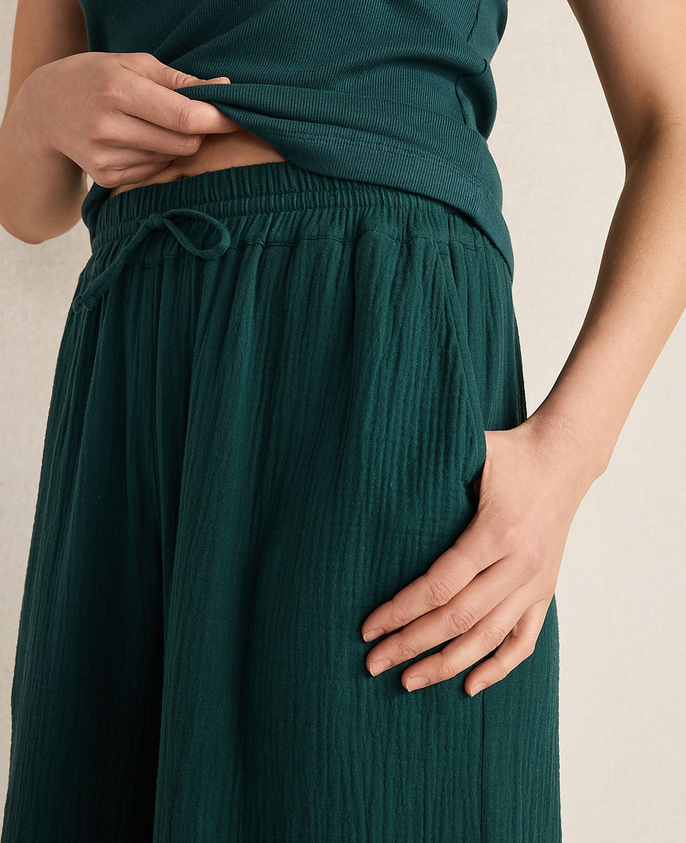 Ann Taylor Deep Turquoise Haven Well Within Organic Cotton Gauze Drawstring Pants