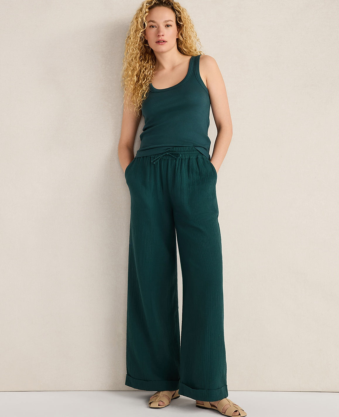 Ann Taylor Deep Turquoise Haven Well Within Organic Cotton Gauze Drawstring Pants