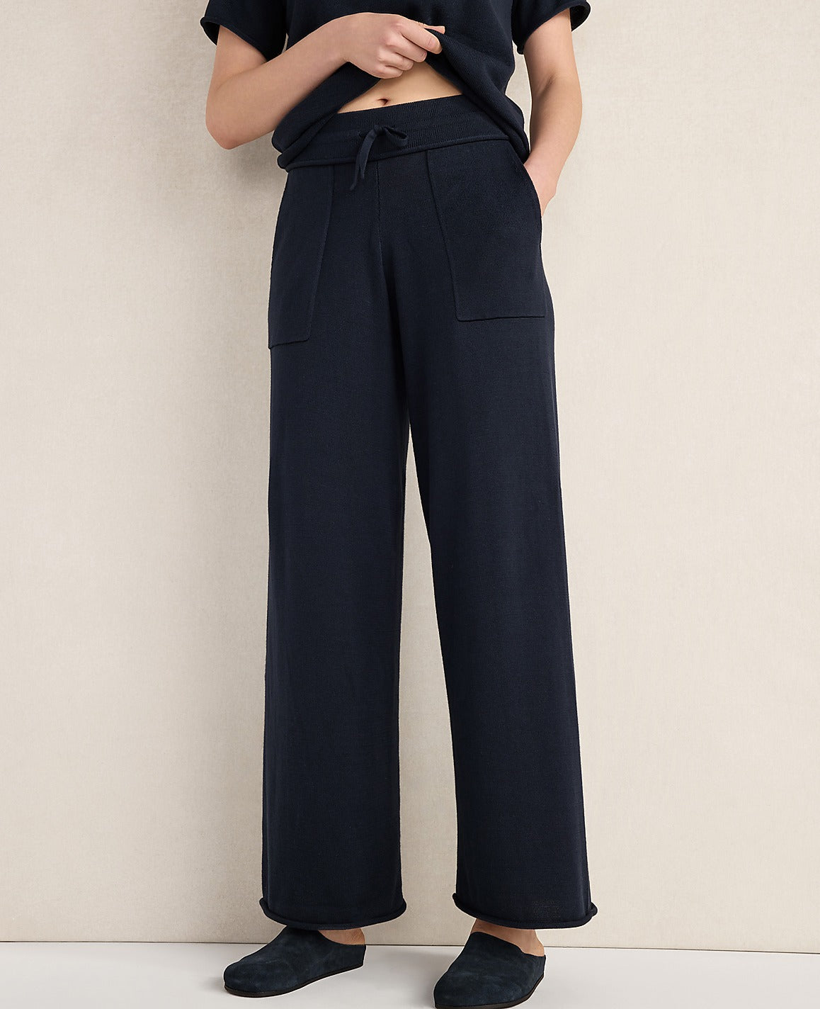 Ann Taylor Indigo Haven Well Within Cotton Knit Wide Leg Pants