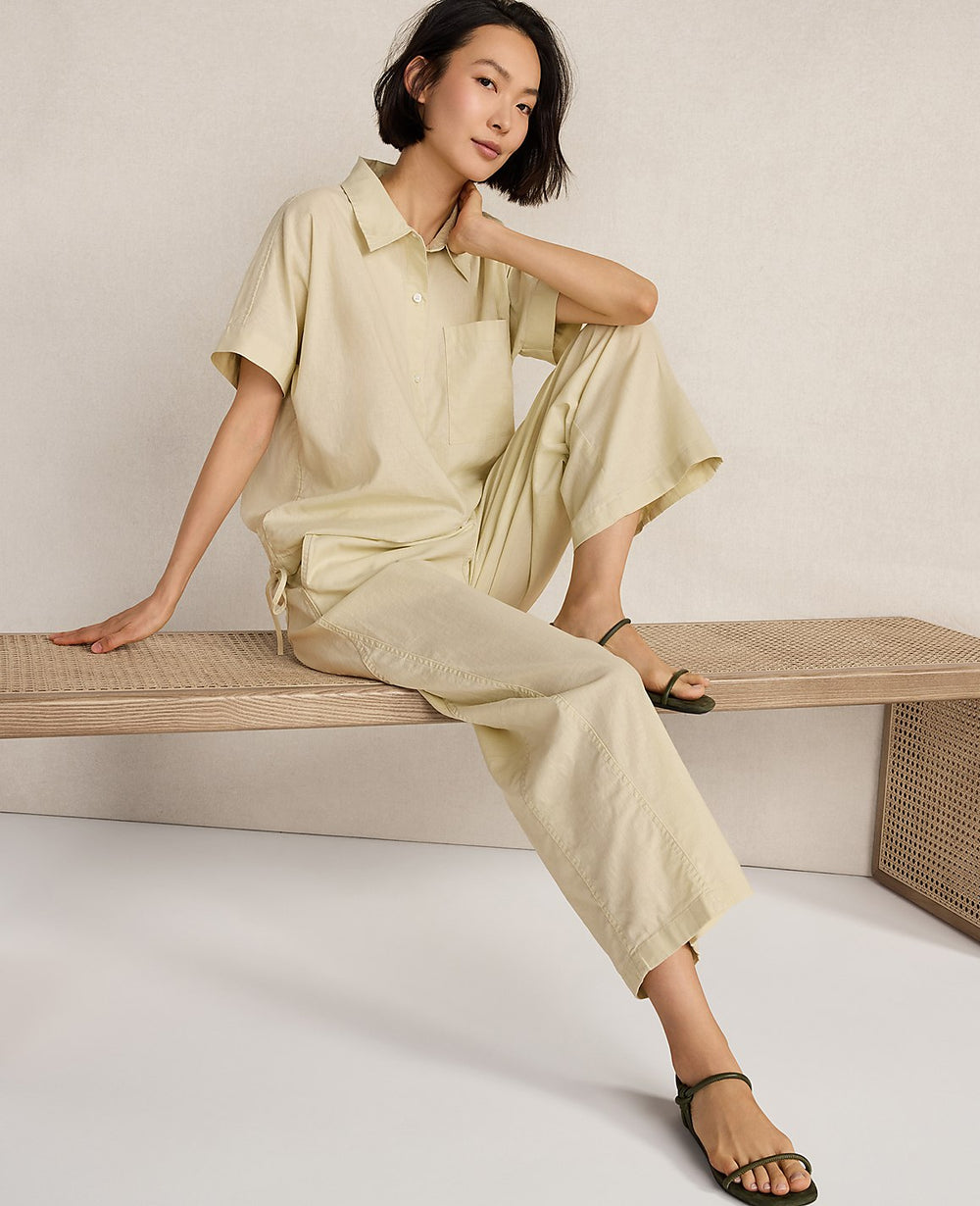 Ann Taylor Soft Spring Green Haven Well Within Organic Cotton Linen Barrel Leg Pants