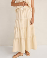 Ann Taylor Beige Haven Well Within Organic Cotton Gauze Tiered Maxi Skirt