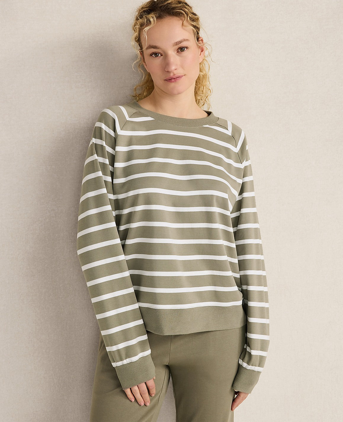 Ann Taylor Vetiver Haven Well Within Organic Cotton Interlock Everyday Sweatshirt