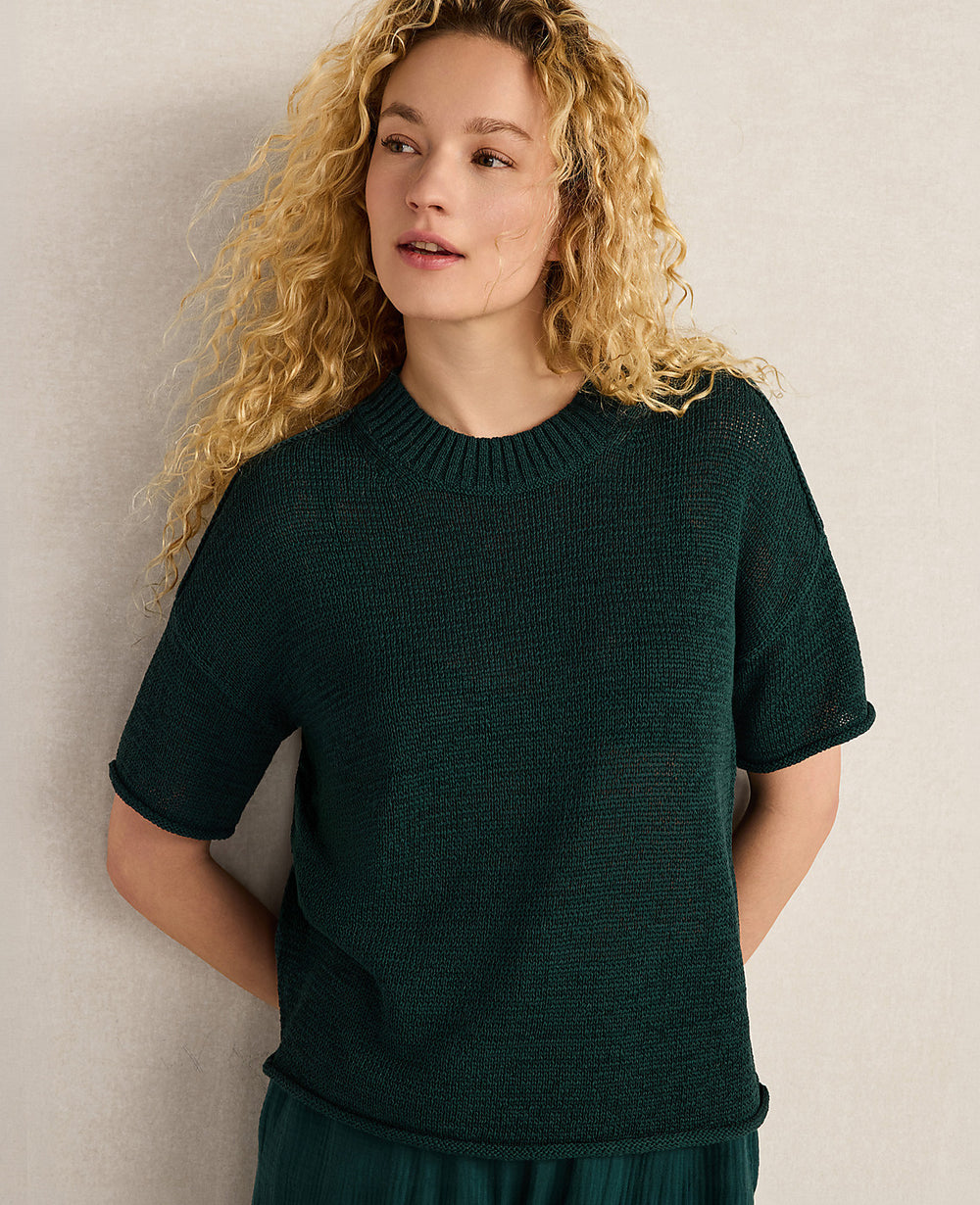 Ann Taylor Soft Spring Green Haven Well Within Organic Cotton Linen Tape Yarn Sweater