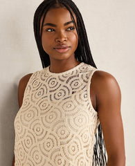 Ann Taylor Natural Haven Well Within Cotton Crochet Scalloped Midi Dress