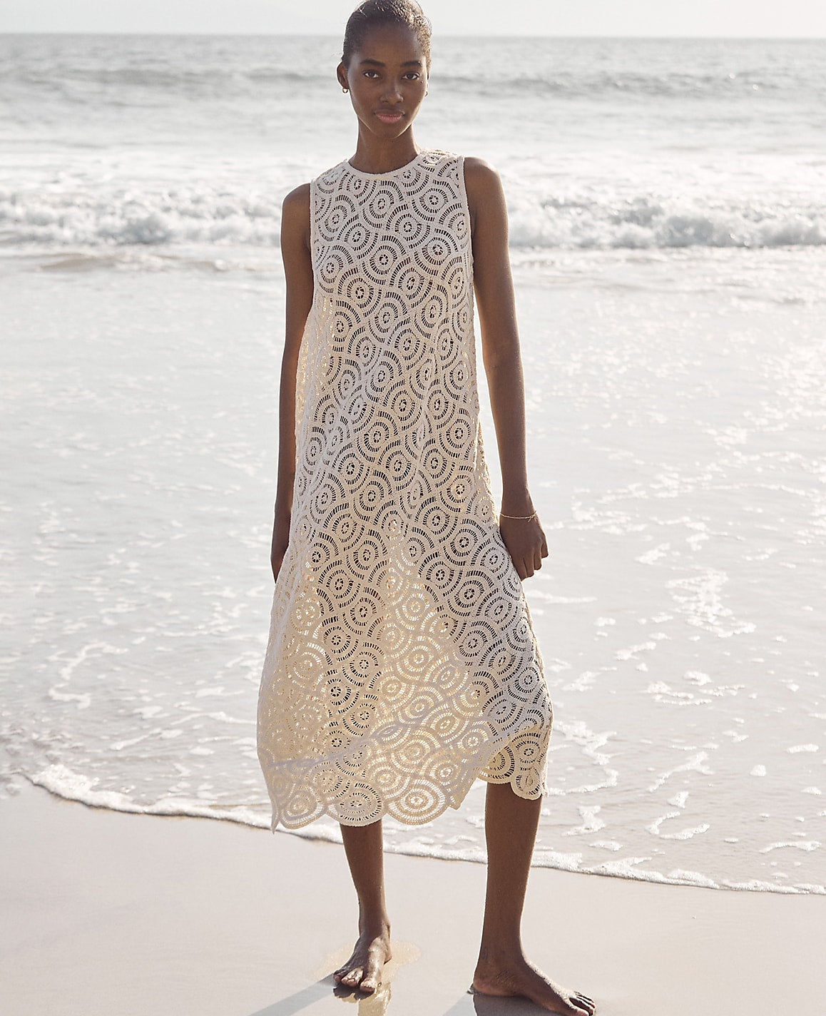 Ann Taylor Natural Haven Well Within Cotton Crochet Scalloped Midi Dress