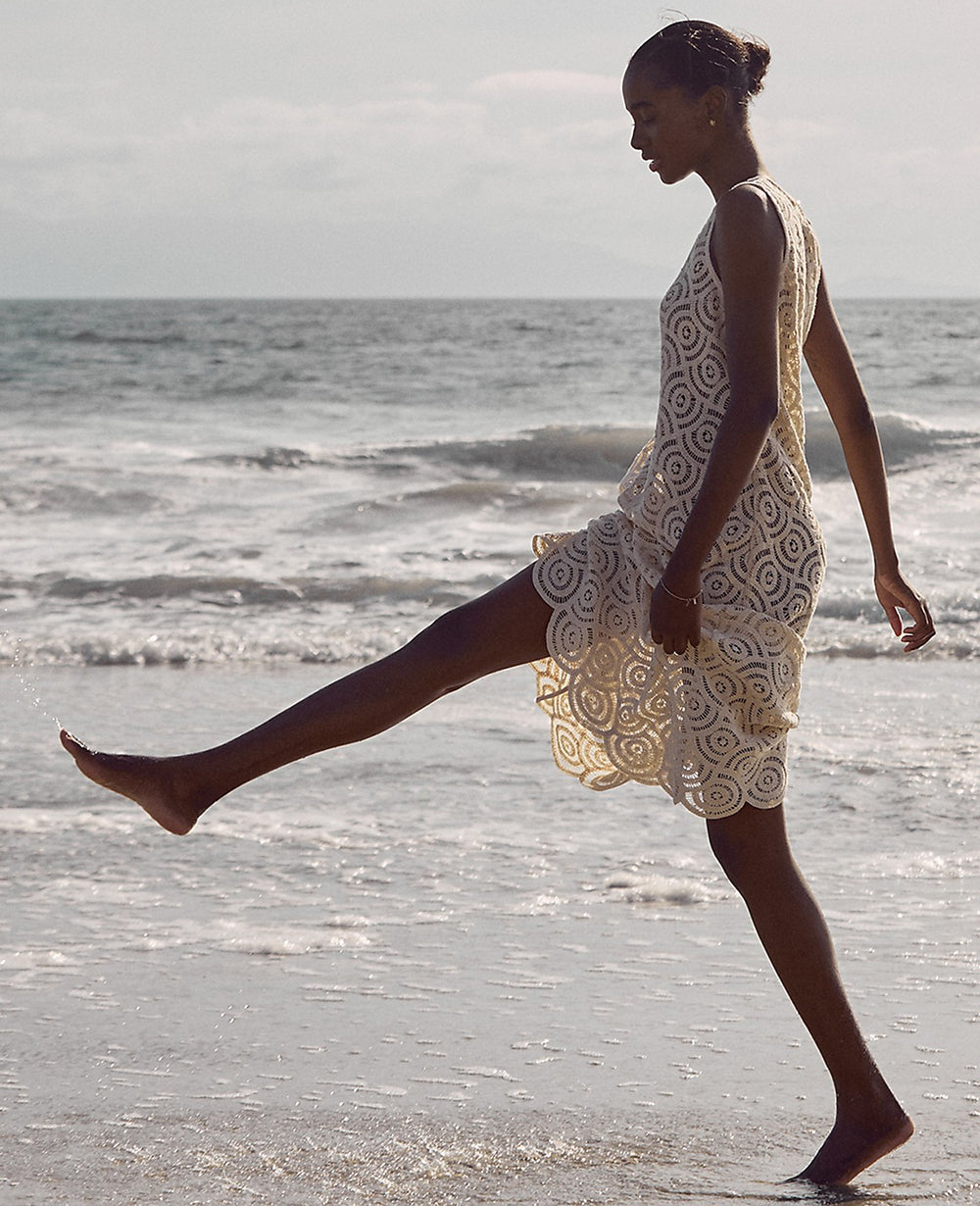 Ann Taylor Natural Haven Well Within Cotton Crochet Scalloped Midi Dress