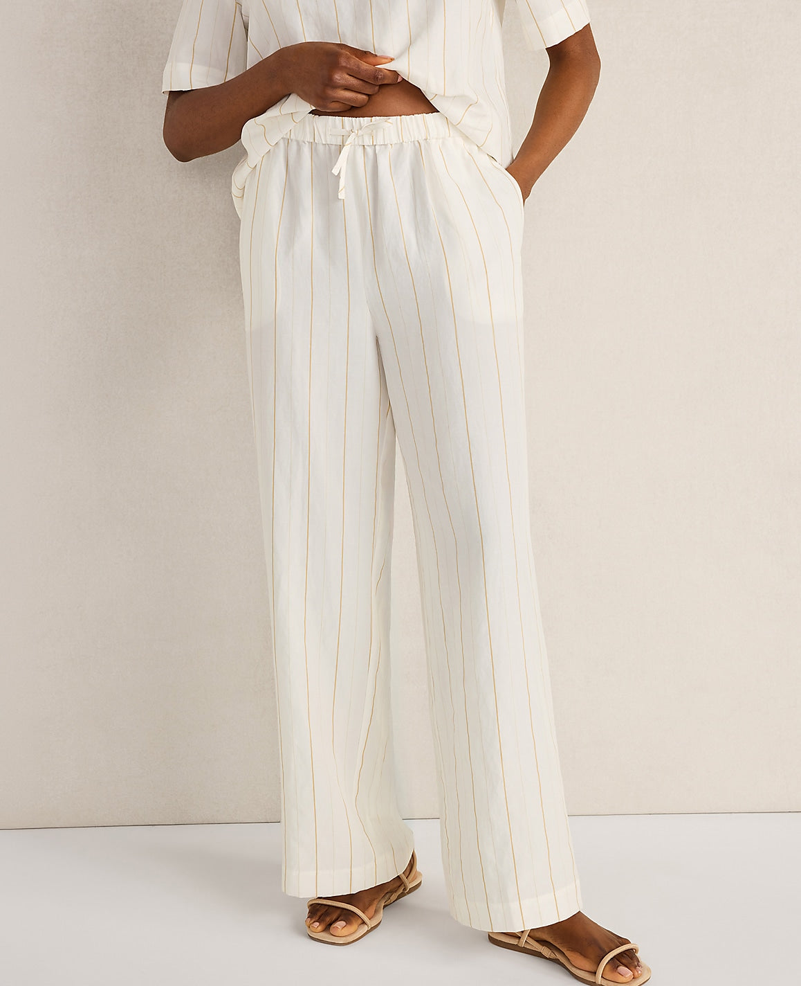 Ann Taylor Ivory Haven Well Within Silky Linen Blend Drawstring Pants
