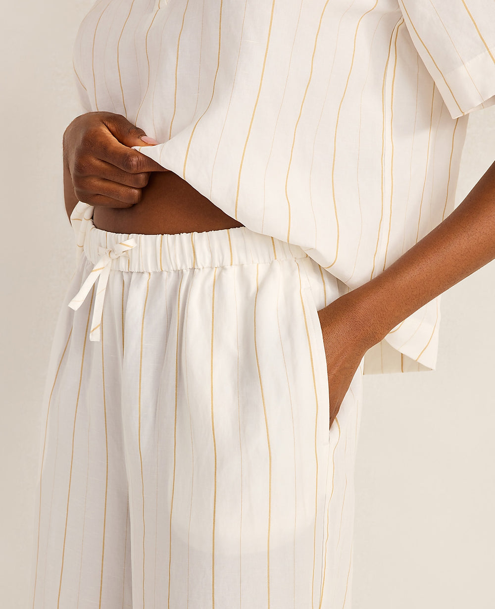 Ann Taylor Ivory Haven Well Within Silky Linen Blend Drawstring Pants