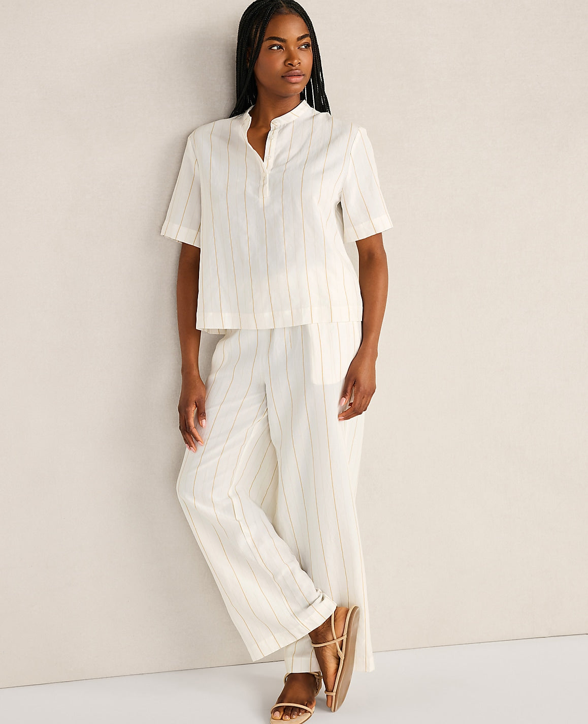 Ann Taylor Ivory Haven Well Within Silky Linen Blend Drawstring Pants