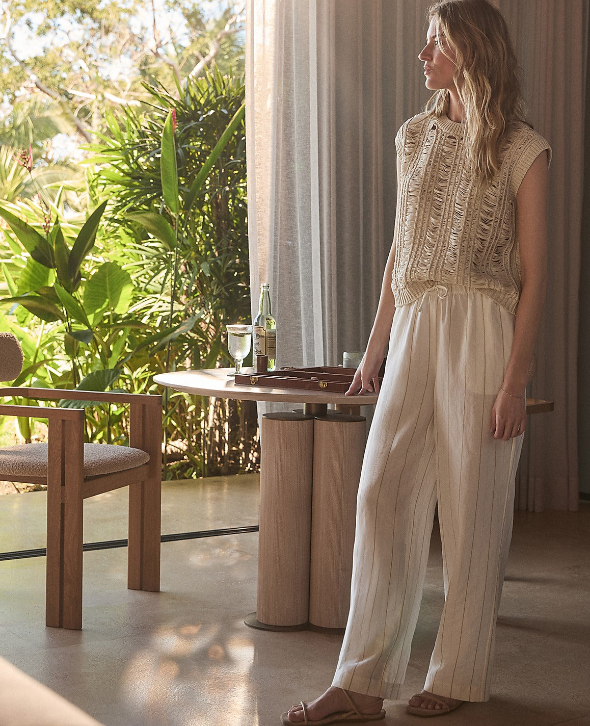 Ann Taylor Ivory Haven Well Within Silky Linen Blend Drawstring Pants