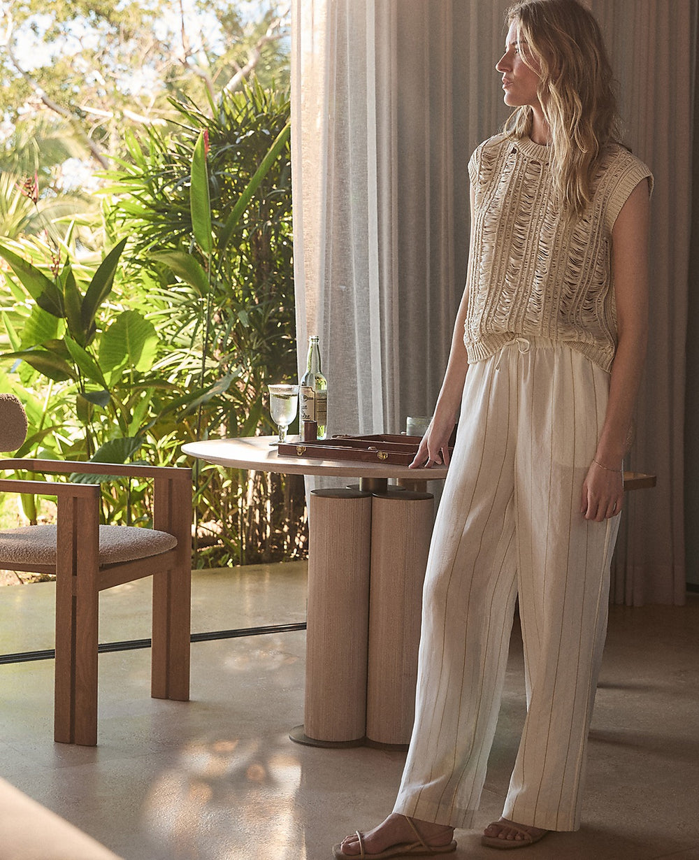 Ann Taylor Ivory Haven Well Within Silky Linen Blend Drawstring Pants