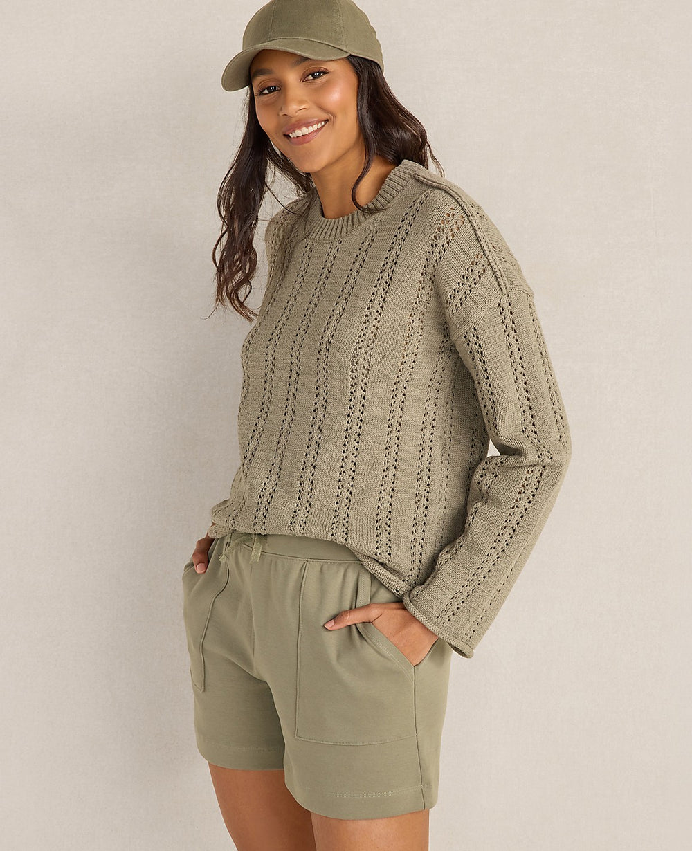 Ann Taylor Vetiver Haven Well Within Cotton Tape Yarn Vertical Stitch Sweater