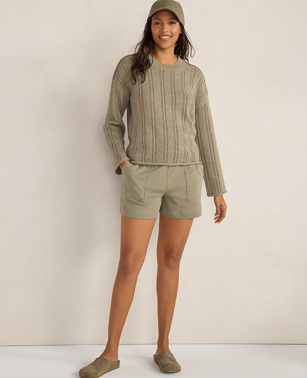 Ann Taylor Vetiver Haven Well Within Cotton Tape Yarn Vertical Stitch Sweater