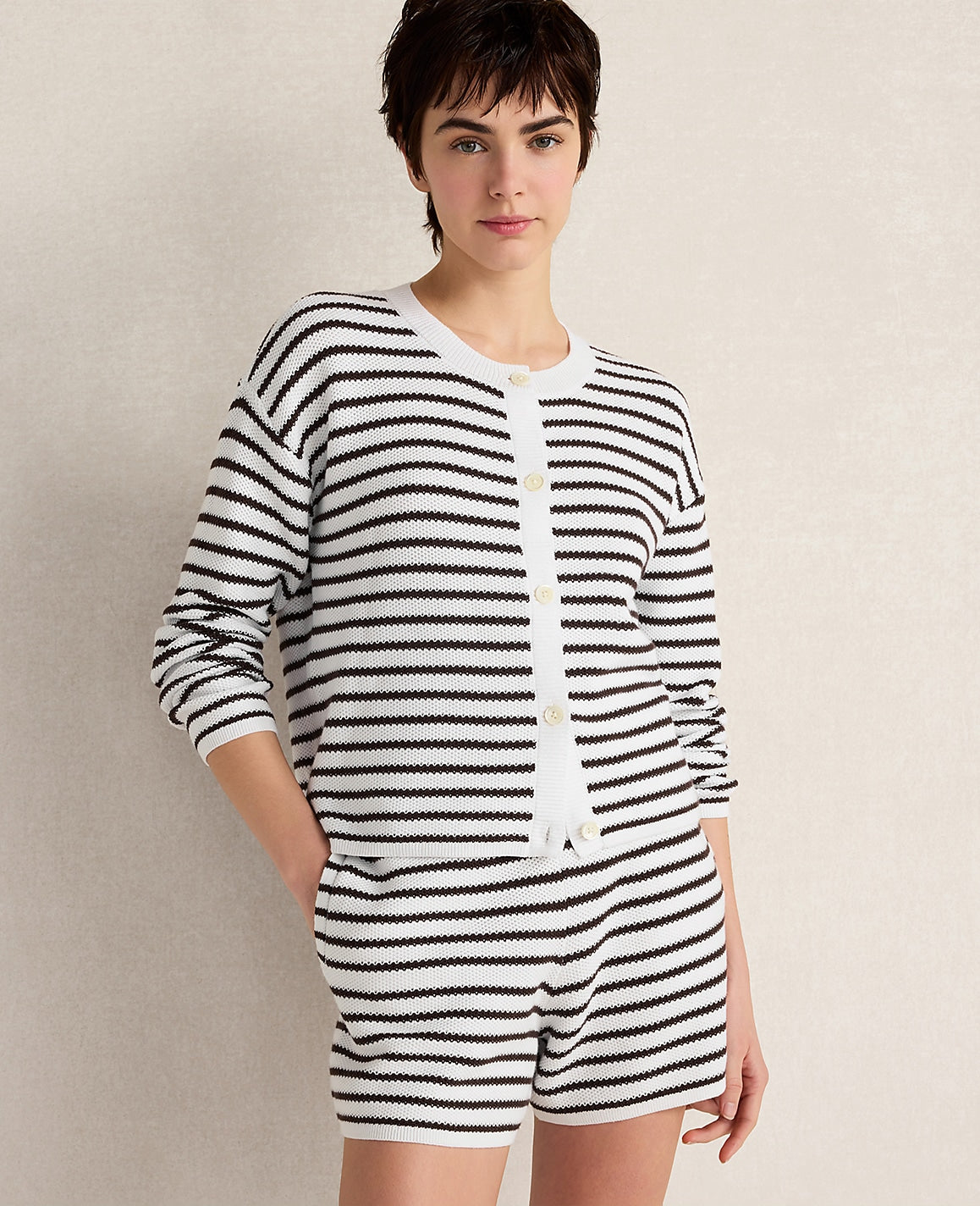 Ann Taylor White Haven Well Within Cotton Stripe Cardigan