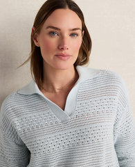Ann Taylor Ice Blue Haven Well Within Cotton Mixed Stitch Johnny Collar Sweater