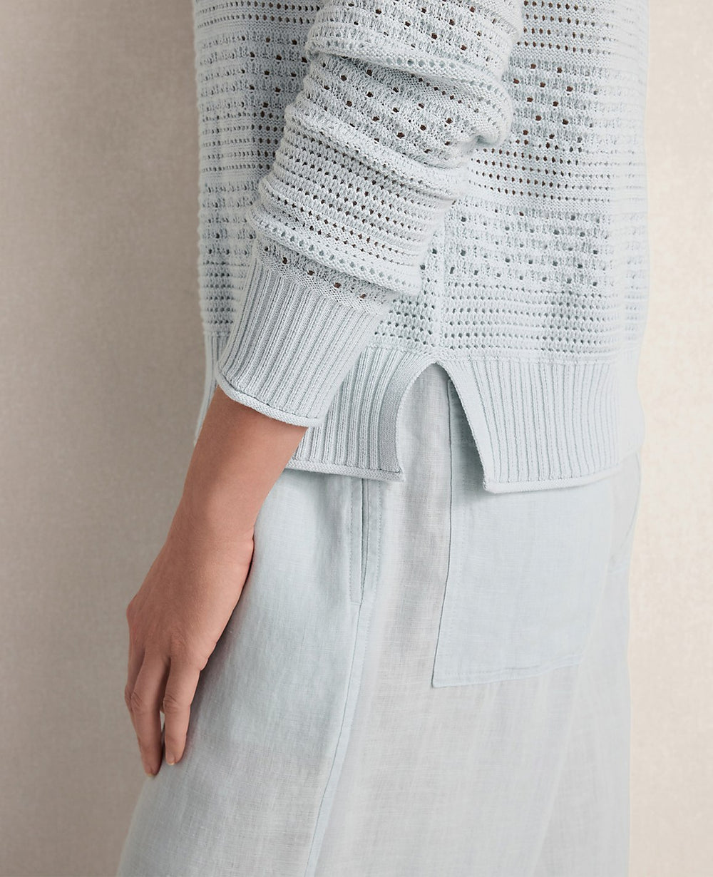 Ann Taylor Ice Blue Haven Well Within Cotton Mixed Stitch Johnny Collar Sweater