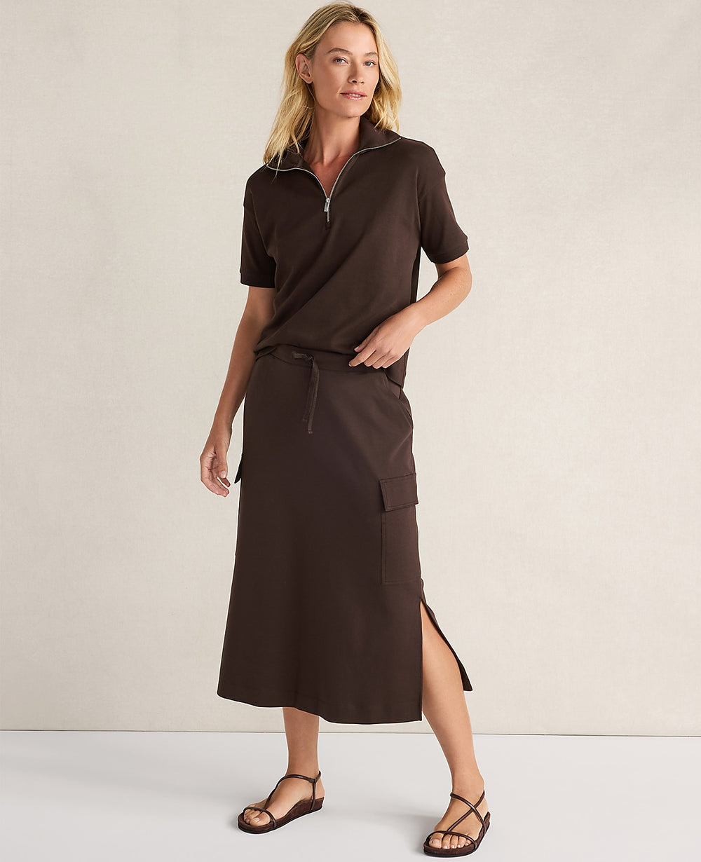 Ann Taylor Coffee Bean Haven Well Within Organic Cotton Interlock Half-Zip Collared Top